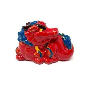 Wells Fargo Dragon Coin Bank 2012 Lunar New Year Ceramic Red Blue